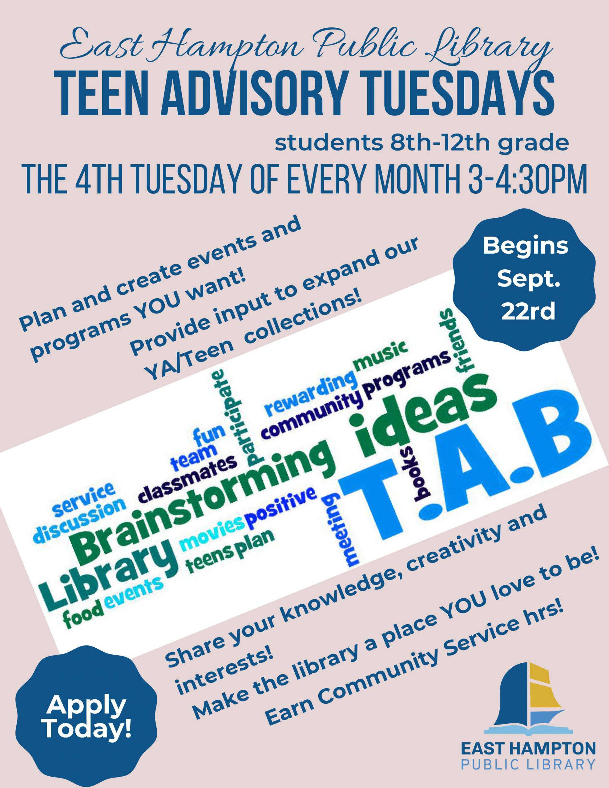 Teen advisory board east hampton public library
